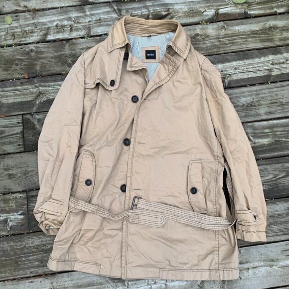 Hugo Boss Zmith-W Long Coat Jacket Size 46R Brown - Picture 1 of 16